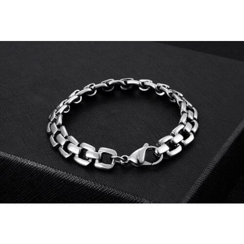 Wholesale Fashion Stainless Steel Chain Linking Bracelet Men 21CM High Polished Box Chain Armband Bangle Male Jewelry