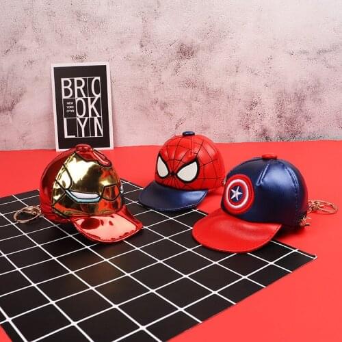 Disney Marvel Spiderman Coin Purse Keychain Hat Pendant IronMan Cartoon Anime Figure Caps keyring Storage Bag Toys