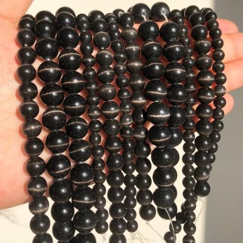 4 6 8 10 12mm Black Cat Eye Opal Stone Beads Natural Round Loose Glass Beads for Jewelry Making DIY Handmade Bracelet 15''Inches