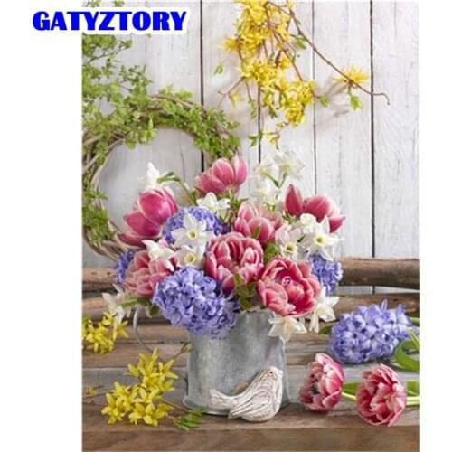 GATYZTORY Paint By Numbers For Adults Children HandPainted Acrylic Painting Landscape Fence Flowers Picture Drawing DIY Gift