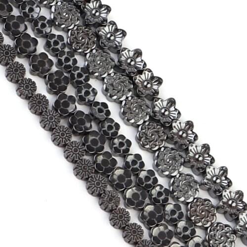 Exquisite Natural Stone Bracelet Necklace Black Gallstone Material Handicraft Peach Blossom Shape Beaded Jewelry Accessories