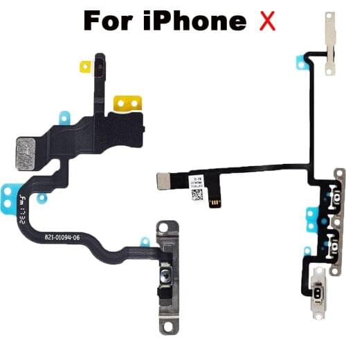 For iPhone X Power Button On/Off Switch Flash Light Mic + Volume UP/DOWN and Mute Flex Cable Parts with Brackets
