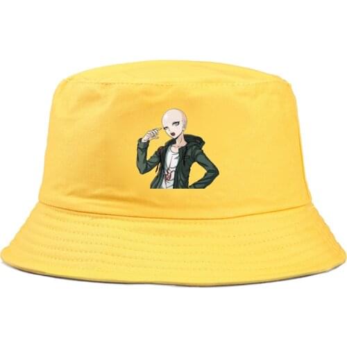 Cool Danganronpa Print Black Bucket Hats For Women Men Fishing Hat Sun Summer Sunscreen Fisherman Panama Hip Hop Cap