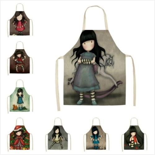 Cartoon Character Anti-fouling Kitchen Aprons for Women Linen Household Cleaning Cooking Baking Waist Bib TCWQ11