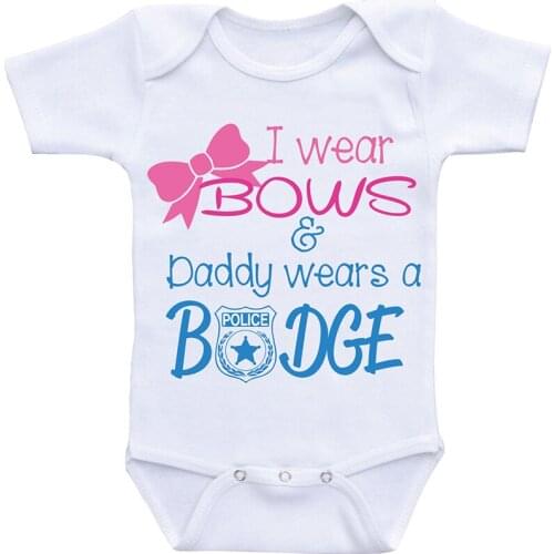 DERMSPE Summer Newborn Baby Boys Girls Cotton Short Sleeve Letter I Wear Bows Daddy Wears A Badge Romper Jumpsuit Baby Clothes