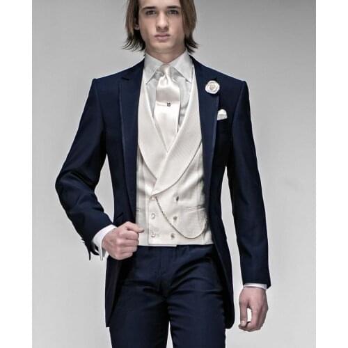 Best Design Groom Tuxedos Peak Lapel One Button Groomsmen Mens Wedding Dress Popular Man 3 Piece Suit(Jacket+Pants+Vest+Tie)