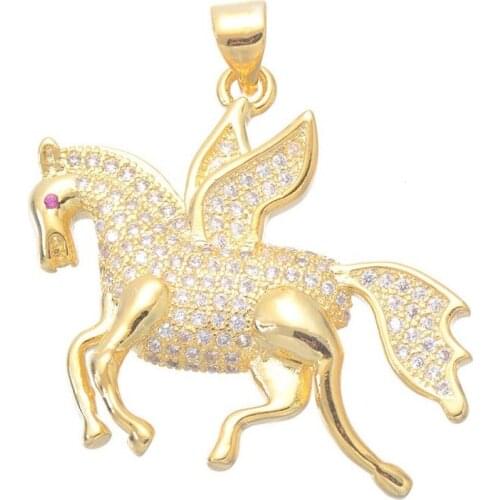 Copper Inlaid Zircon Wings Pegasus Horse Charm Necklace CZ Pendant No Chain Handmade DIY New Fashion Jewelry Making Accessories