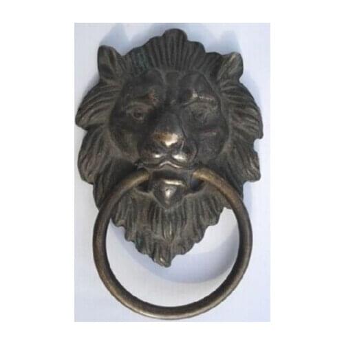 Copper Brass CHINESE crafts Asian Elaborate Chinese Classical Copper Fierce Lion Head Door Knocker