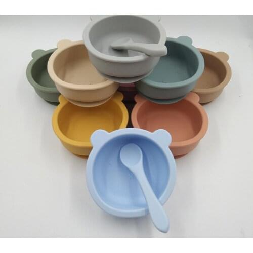 1 Set Lovely Silicone Baby Feeding Bowl with Spoon Baby Dish Cute Fall Resistant
