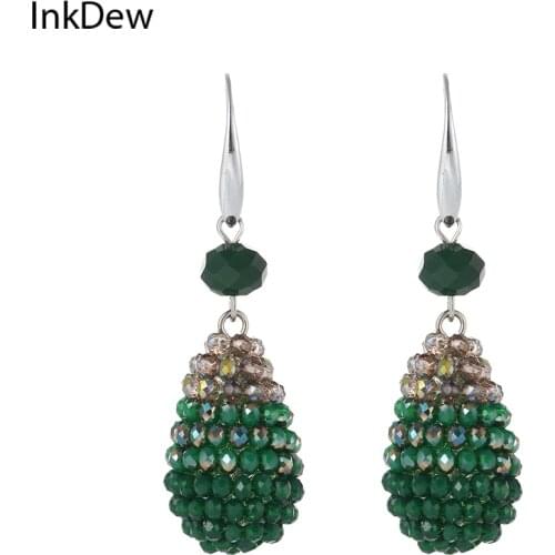 INKDEW Trendy Bright Colors Water Drop Shape Big Earrings Long Earrings Beaded Handmade Crystal Drop Earrings for Women Gift