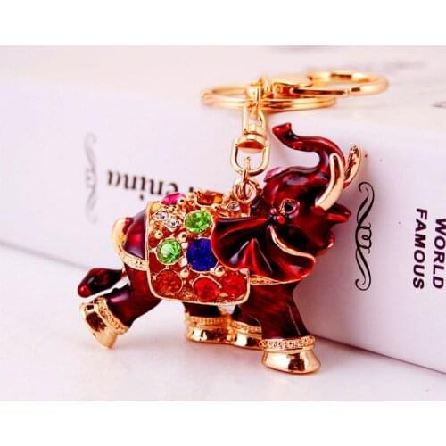 Fashion Animal Series Keychain Cute Elephant Suitcase Accessories Red Transparent Water Drop Craft Rhinestone Small Gift Set