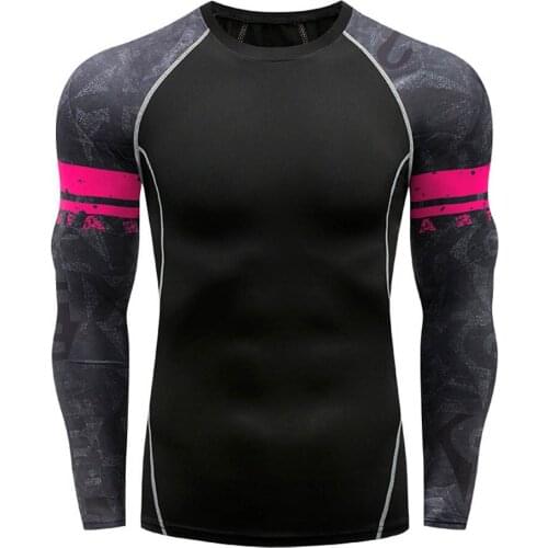 Mens Fitness Long-sleeved Polyester Round Neck Yoga Fitness Sports Printed T-shirt Tops Fitness Sports Long-sleeved Men