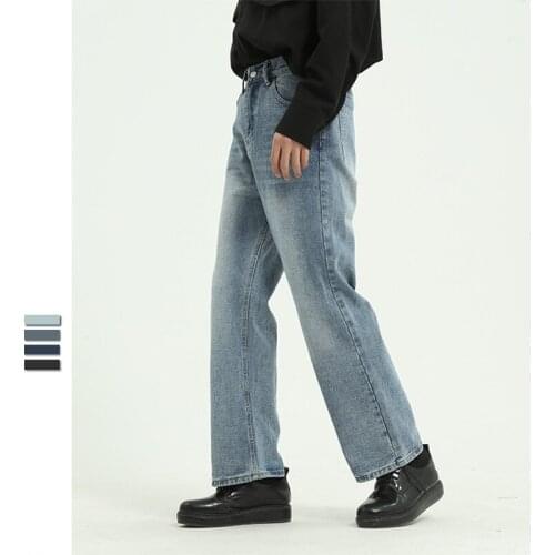 Mens 4 Color Korean Wash Straight Leg Black Jeans Pants 2021 Four Seasons Vintage Mens Loose Casual Pants Trousers S-XL