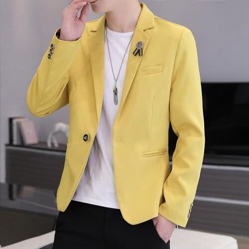New Men Yellow Blazer Autumn One Button Slim Fit Business Casual Man Boutique Blazer Jacket Mens Wedding Blazers Men Clothing