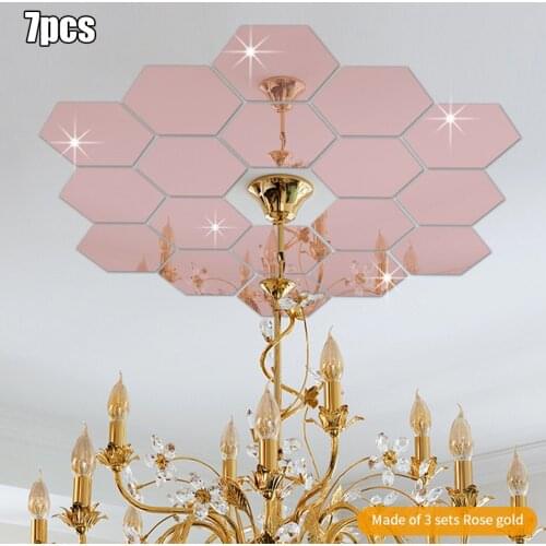7Pcs/Set Wall Stickers Hexagon Mirror Tiles Mosaic Wall Stickers Bedroom Art Home In Stock Drop Shipping