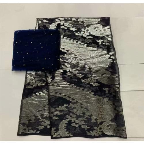 New High Quality African Metal Silk Fabric 5 Yards+ 2 Yards Chiffon African Silk Fabric For Ladies Party Clothing! XLF623