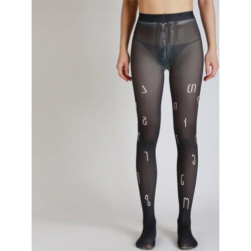 New Designs High Quality 120D Velvet Digital Letters Words Print Painting Tights Womens Pantyhose Sexy Stockings