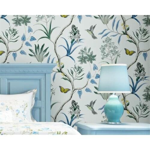 Beibehang American Village Retro Flower Bird Wallpaper Living Room Bedroom TV Background Wallpaper Roll wallpaper for walls 3 d