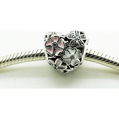 Poetic Blooms Heart Charm Fits European Beaded Bracelets For Woman DIY Sterling Silver Jewelry Fashion Beads For Jewelry Making