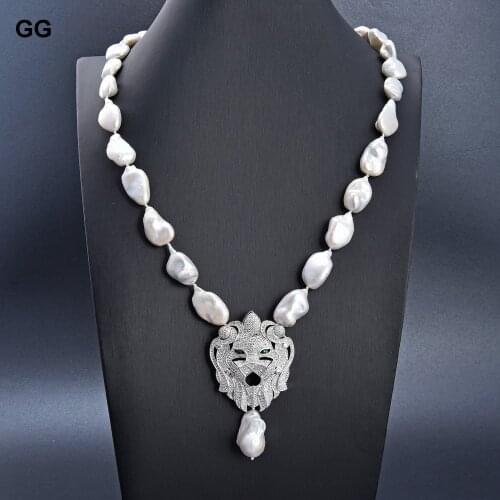 GuaiGuai Jewelry 25'' 20MM White Keshi Pearl Necklace CZ Pendant