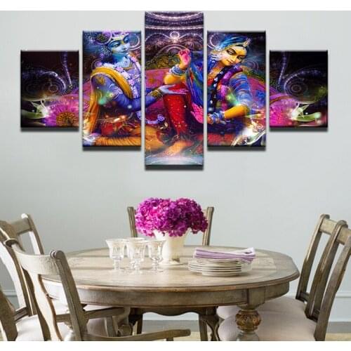 Printed Painting Modular Poster 5 Panel Krishna Canvas Frame Art Indian For Living Room Home Decoration Artwork