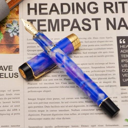 Jinhao 100 14K Gold Resin Fountain Pen Blue-Purple Fine Nib 0.5mm Golden Clip Converter Writing Business Office Gift Ink Pen