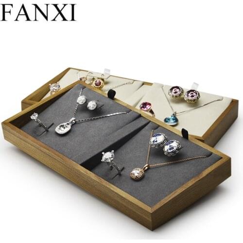 FANXI Jewelry Display Solid Wood Jewelry Tray Necklace Bracelet Ring Display Tray Stand Jewelry Organizer Tray for Showcase