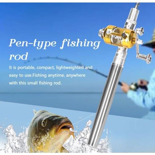 Portable Telescopic Mini Fishing Pole Set Pocket Pen Shape Folded Fishing Rods Kit with Reel Wheel