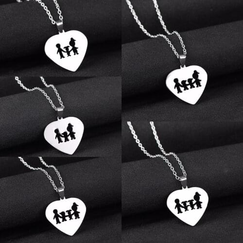 Parents And Son Daughter Love Heart Stainless Steel Pendant Boys Girls Mothers Fathers Day Gifts Family Necklace Mom Dad Jewelry
