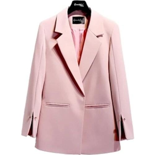 Pink Blazers Womenuit jacket New Autumn small suit jacket female cuffs split fork pearl buckle suit loose casual ladies shirt