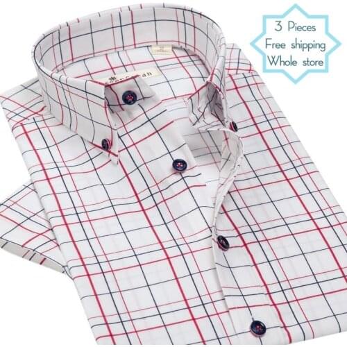 DEEPOCEAN Plaid Shirt Mens Short Sleeve Pure Cotton Casual Youth Korean Thin Loose