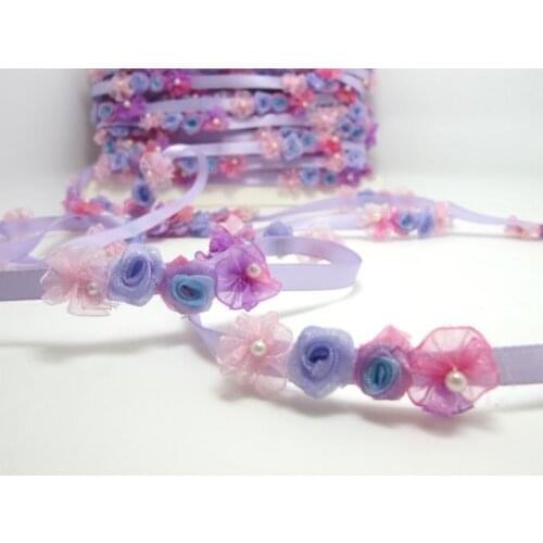 Light Purple Flower Rococo Ribbon Trim|Decorative Floral Satin Ribbon|Scrapbook Materials|Clothing|Decor|Craft Supplies