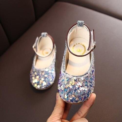 Princess Kids Leather Shoes for Girls Sequin Casual Glitter Children Closed Top Party 2020 Girls Shoes Solid Black Pink Silver