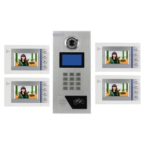XinSILu Building Home security Video Intercom System 4.3" LCD Video Door Phone IR Home Video Doorbell For 4-Apartments 1 Doors