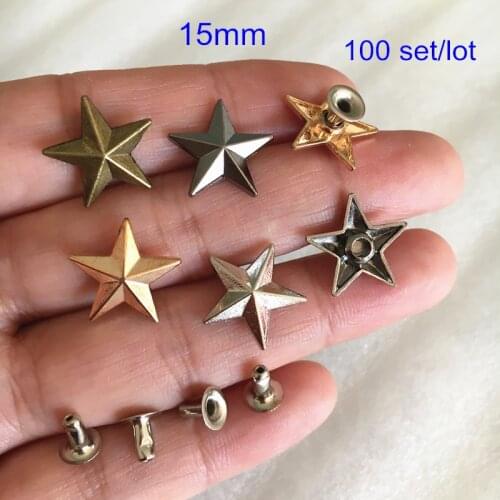100 set 3D Star Rivet Stud Spikes,15mm Rose Gold,Silver,Bronze,Black Gunmetal,Punk Rock DIY Rivet,Bags,Belt,Leather Crafts Rivet