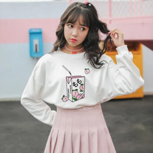 Peach Juice Japanses Aesthetic Grunge Hoodie Women Streetwear Female Clothes Sweatshirts Pullovers Harajuku 90s Ullzang Hoodies