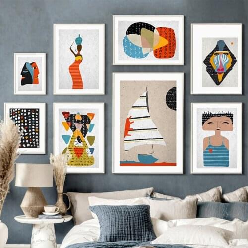 Woman Orangutan Geometric Shapes Wall Art Canvas Painting Nordic Posters And Prints Abstract Wall Pictures For Living Room Decor