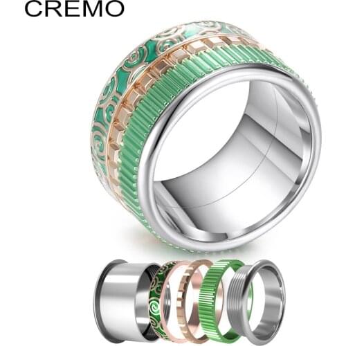 Cremo Women Gear Rings Wedding Band Rotatable Interchangeable Filled Accessories Layers Stainless Steel Rings Anilles