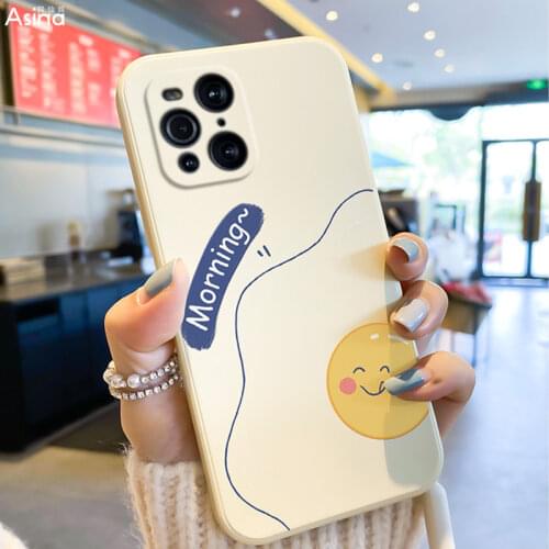ASINA Liquid Silicone Case For Find X3 X2 Lite Neo Cute Cartoon Emoticons Straight Edge Cover For OPPO Reno 6 5 4 3 2 Pro Funda