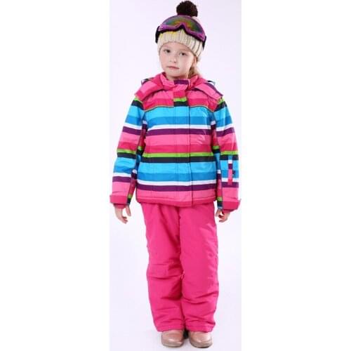 Stripe Girl Winter Windproof Ski Jackets and Pants Children Ski Suits Clothing Set Kids Snow Warm Skiing Suit For Girls Costume