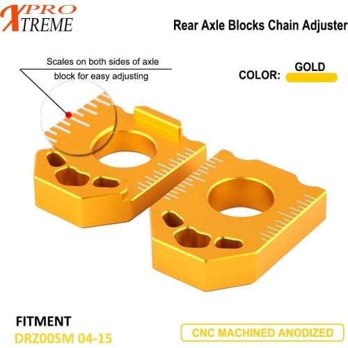 Motorcycle CNC Gold Axle Block Chain Adjuster For Suzuki RMZ250 2007-2016 RMZ450 2005-2016 RMX450Z 2010 2011-2013 2014 2015