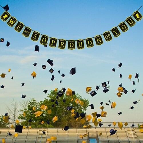 1Pcs Congrats Grad Letter Banner Black Gold We Are Soproudn of You Paper Garland for Celebration Graduation Party Decor Supplies