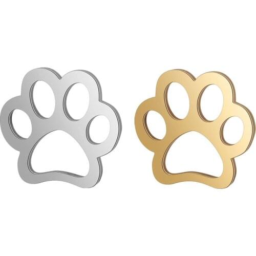 10pcs 316L Stainless Steel Gold Steel Tone Lovely Animal Print Dog Paw Charm Connector for DIY Dangle Jewelry Making Materials