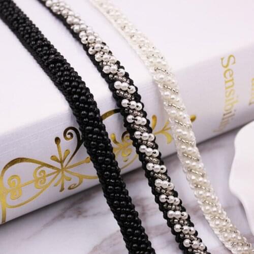 10Yards Black White Pearl Beaded Embroidered Lace Trim Ribbon Fabric Handmade DIY Sewing Craft For Costume Hat Shoes Decoration