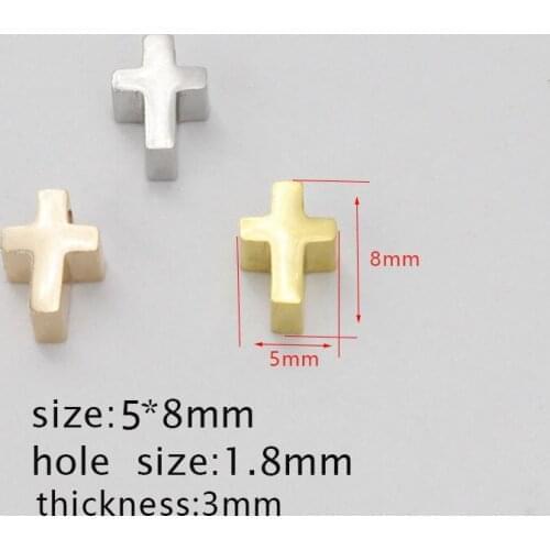 100% Stainless Steel Cross Beads Charm For Jewelry Making 1.8mm Hole Metal Beads Mirror Polished Wholesale 30pcs