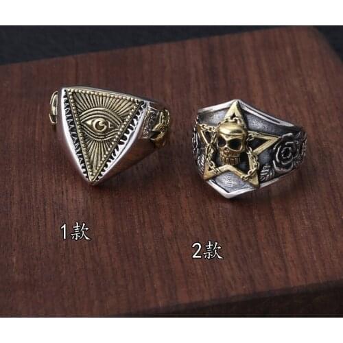 100%silver Thai silver ornaments in Europe and America pop skull ring eye of the demon of men and women personality rings