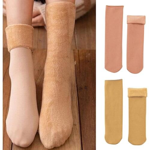 5 Pairs Ladies Snow Socks Plus Velvet Thickening Tube Socks Fleece Lined Thick Sock Solid Color Winter Women Socks 5 Colors -OPK