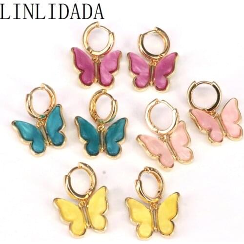 6Pairs New design mix color acrylic charm butterfly shape Dangle Earrings For Women