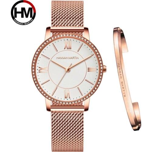 Japan Quartz Movement High Quality Ultra-thin hannah Martin Women Stainless Steel Mesh Waterproof Ladies Watch Dropshipping