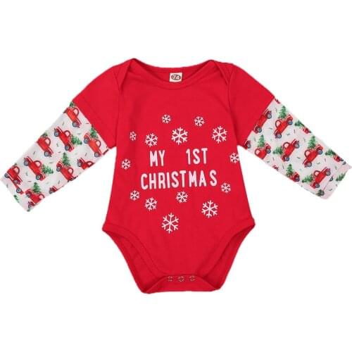 Pudcoco 2020 Christmas Themed Baby Bodysuit Infant Kids Girls Long Sleeve Car Print Jumpsuit Patchwork One Piece Playsuit 3-18M